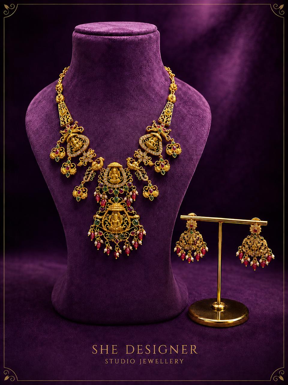Layered Lakshmi Antique Temple Necklace Set