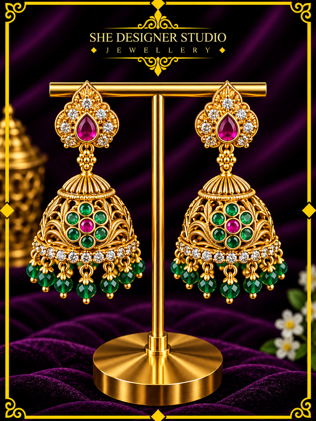 Multicolor Floral Stone Jhumka Earrings