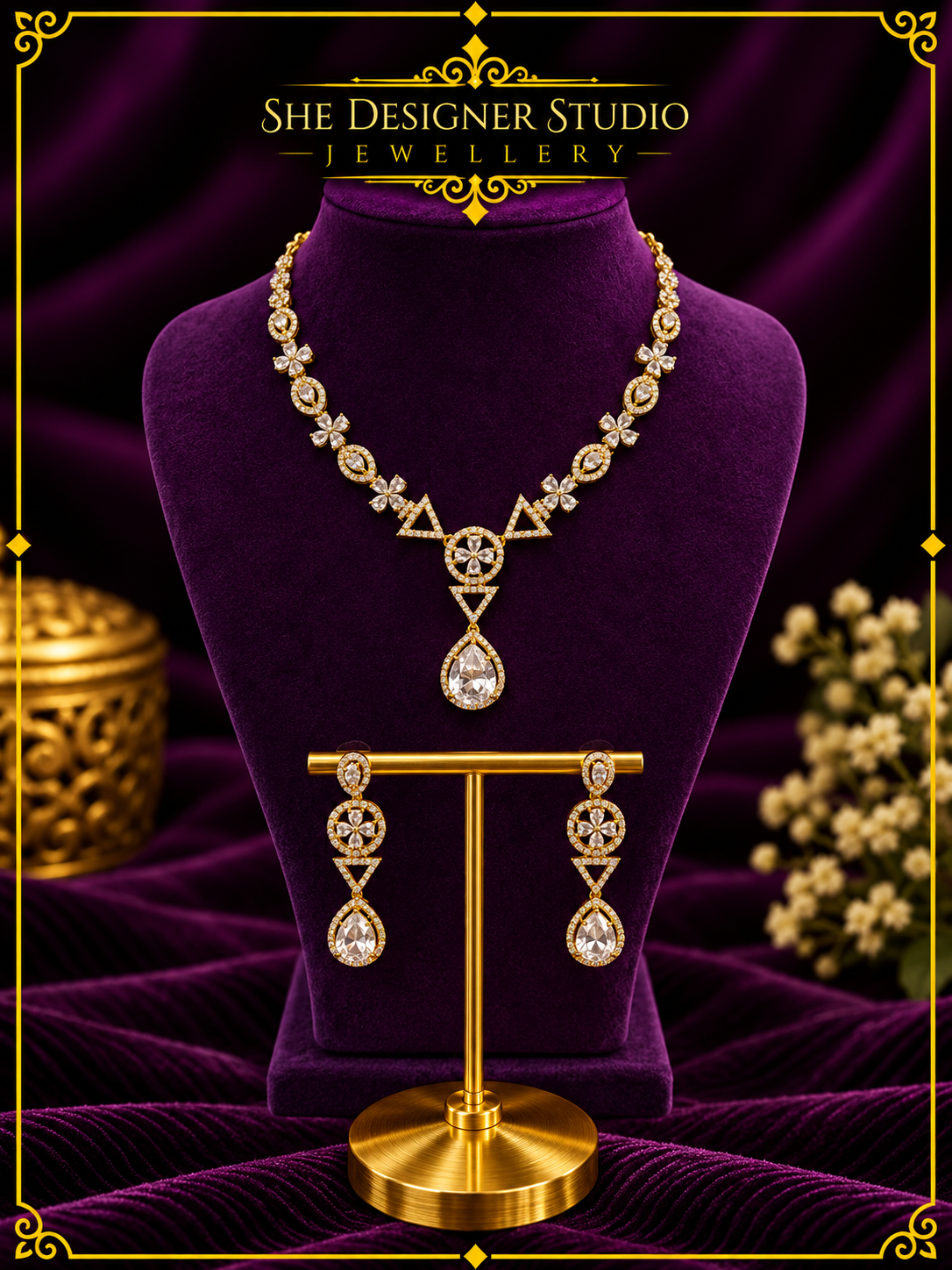 American Diamond Teardrop Necklace & Earrings Set