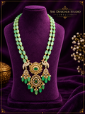 Emerald Bead Peacock Kundan Long Necklace