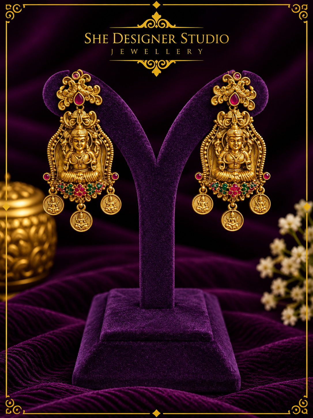 Lakshmi Temple Coin Drop Earrings