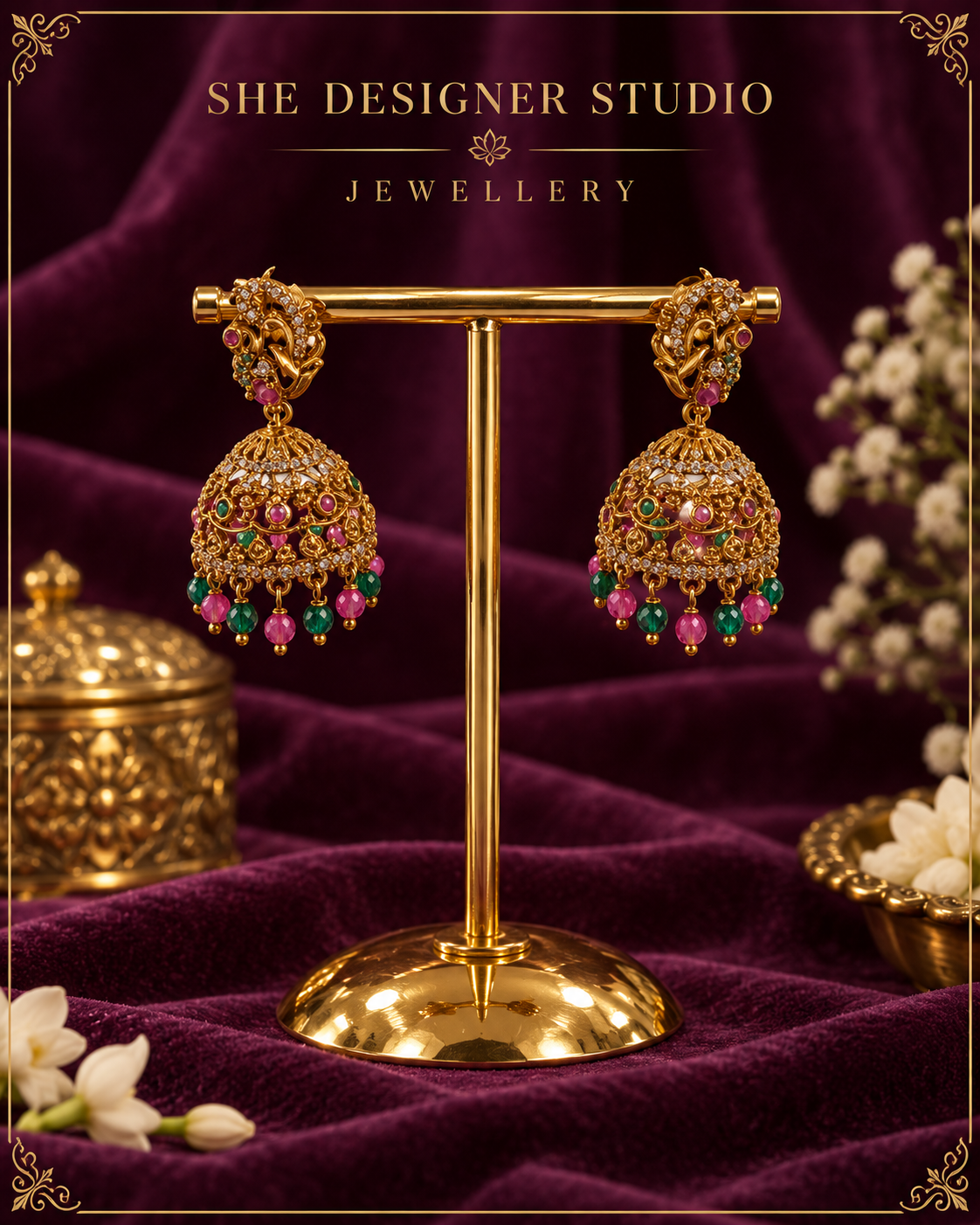 Ruby Emerald Multicolor Designer Jhumka Earrings