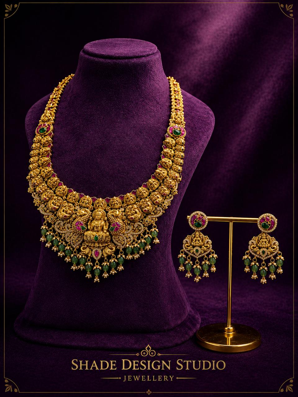 Lakshmi Heritage Antique Gold Temple Necklace & Earrings Set