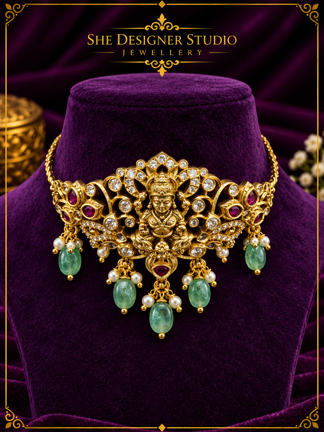 Lakshmi Ruby Emerald Temple Choker Necklace