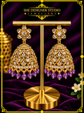 Crystal Floral Purple Bead Designer Jhumka Earrings