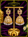 Peacock Ruby Crystal Bead Jhumka Earrings