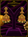 Lakshmi Peacock Ruby Green Temple Jhumka Earrings