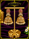 Ruby Floral Kundan Pearl Jhumka Earrings