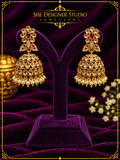 Ruby Kundan Pearl Dome Jhumka Earrings