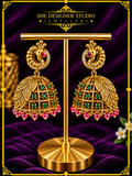 Peacock Cage Ruby Emerald Jhumka Earrings