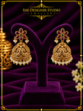 Ruby Floral Peacock Pearl Jhumka Earrings