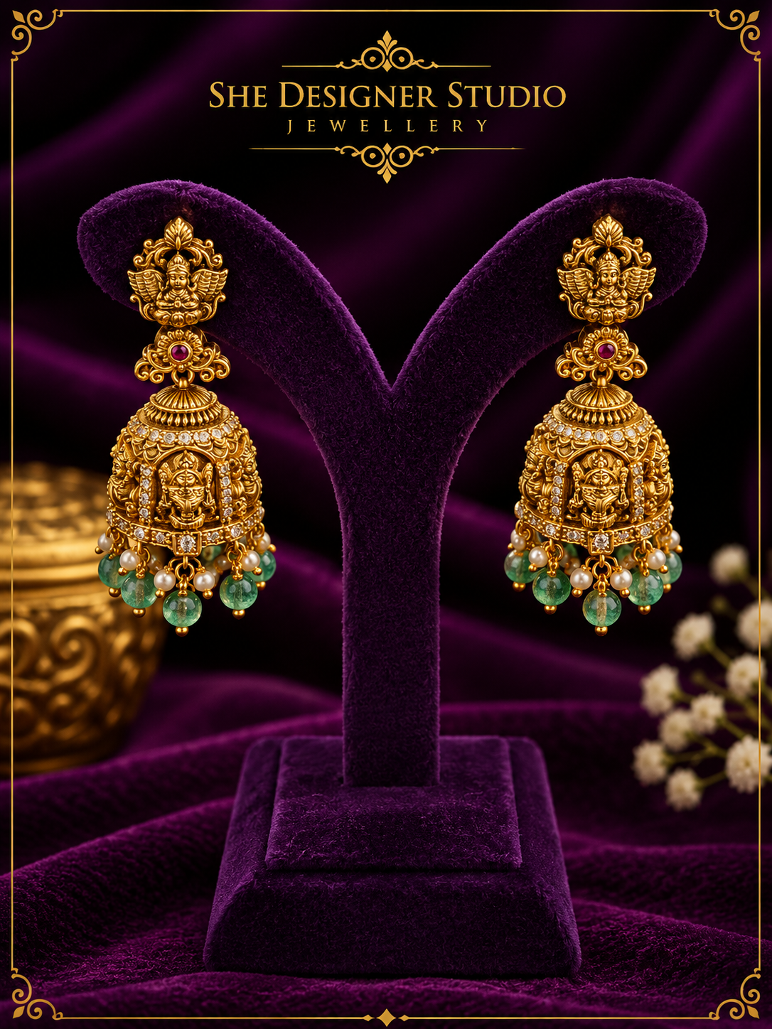 Goddess Mint Green Heritage Jhumka Earrings
