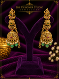 Antique Ruby Emerald Chain Jhumka Earrings