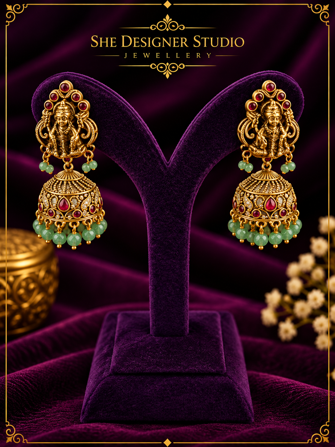 Goddess Ruby Red Temple Jhumka Earrings