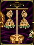Peacock Emerald Crystal Jhumka Earrings