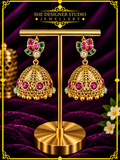 Ruby Emerald Lotus Antique Jhumka Earrings