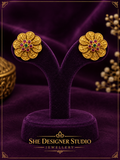 Antique Gold Floral Temple Stud Earrings