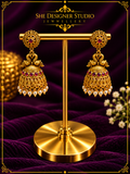 Peacock Ruby Pearl Temple Jhumka Earrings