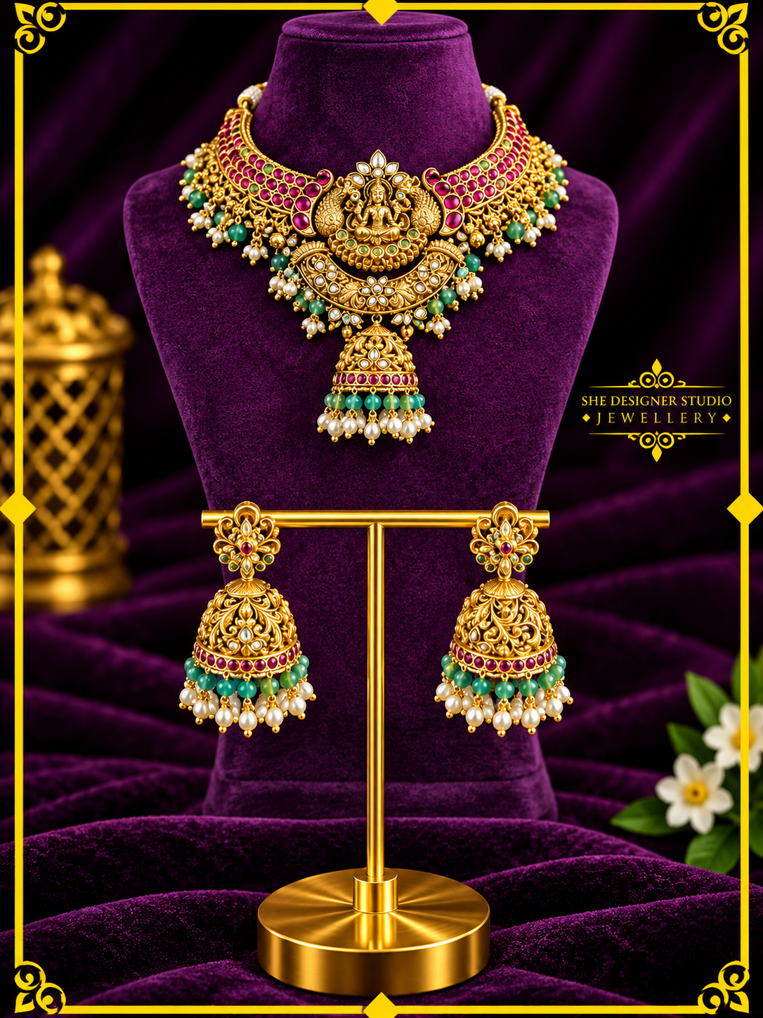 Lakshmi Ruby Emerald Temple Choker Set