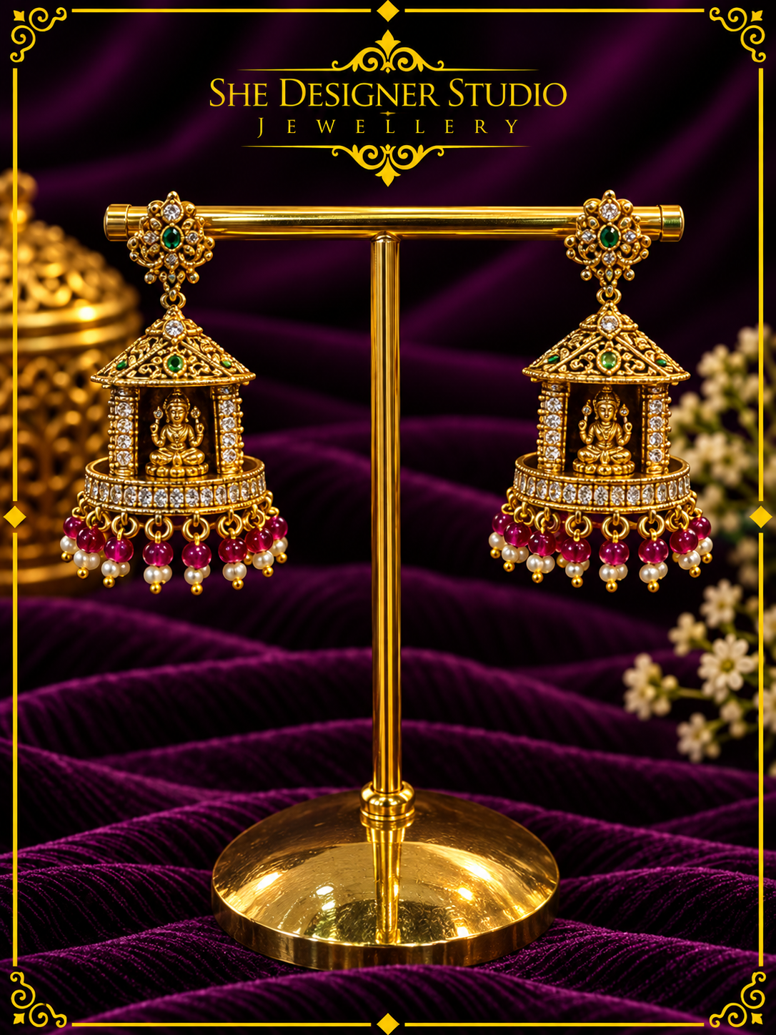 Temple Shrine Lakshmi Jhumka Earrings