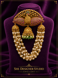 Peacock Pearl Layered Temple Necklace Set