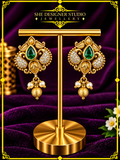 Emerald Paisley Pearl Drop Earrings