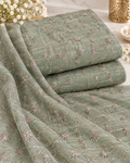 Sage Mist Silver Floral Vine Sequin Embroidered Fabric