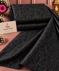 Midnight Black Floral Vine Tonal Embroidered Fabric