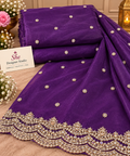 Royal Purple Pearl Scallop Border Embroidered Fabric