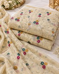 Ivory Multicolor Floral Vine Embroidered Sequin Fabric