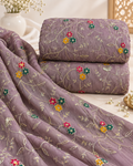 Dusty Mauve Multicolor Floral Vine Embroidered Sequin Fabric