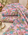 Blush Pink Multicolour Botanical Floral Embellished Fabric