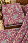 Royal Plum Pastel Leaf Vine Embellished Fabric
