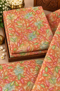 Peach Multicolour Leaf Vine Embellished Fabric