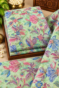 Mint Green Multicolour Floral Embellished Fabric