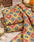 Festive Orange Multicolour Geometric Sequin Fabric