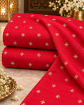 Scarlet Red Mini Floral Butti Embellished Fabric