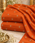 Burnt Orange Mini Floral Butti Embellished Fabric