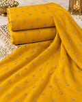Mustard Yellow Mini Floral Butti Embellished Fabric