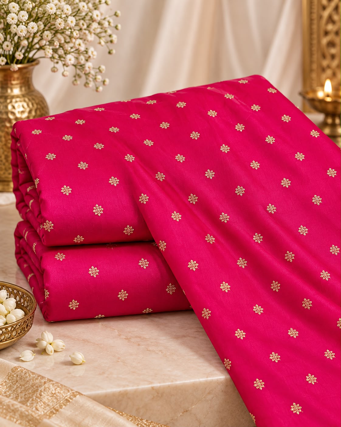 Rani Pink Mini Floral Butti Embellished Fabric