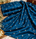 Peacock Blue Shimmer Floral Butti Embellished Fabric