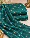 Emerald Green Shimmer Floral Butti Embellished Fabric