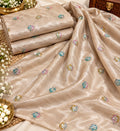 Champagne Beige Multicolour Floral Butti Embellished Fabric