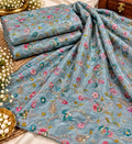 Champagne Beige Multicolour Floral Vine Embroidered Fabric