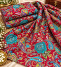 Ruby Red Multicolour Paisley Floral Embellished Fabric