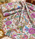 Pearl White Multicolour Paisley Floral Embellished Fabric