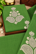 Green Paisley Lotus Heritage Print Fabric