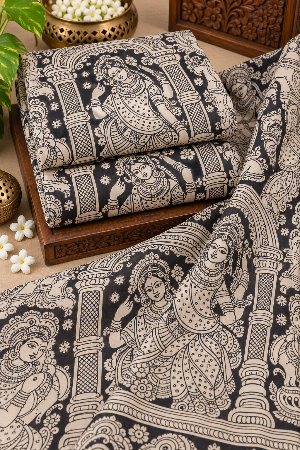 Monochrome Heritage Kalamkari Fabric