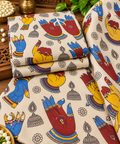 Ivory Traditional Hand Mudra Print Fabric