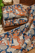 Indigo Orange Folk Heritage Kalamkari Fabric